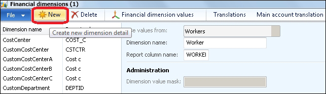 Creating financial dimensions