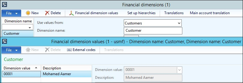 Creating financial dimensions