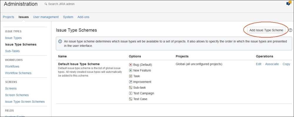 Creating new Issue Type Schemes