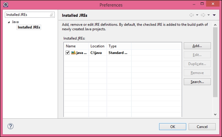 Updating the installed JREs in Eclipse