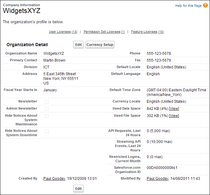 Company information and primary contact details