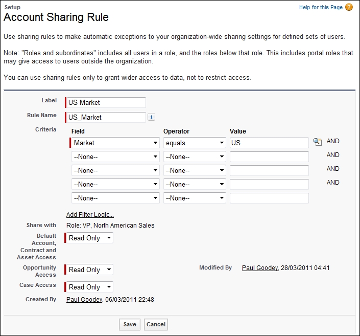 Criteria-based sharing rules