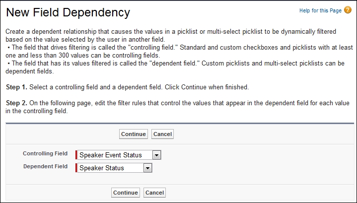 Dependent and controlling picklists