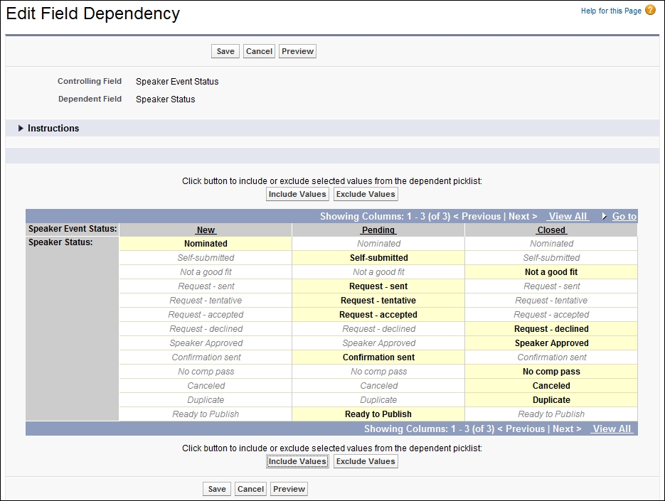 Dependent and controlling picklists