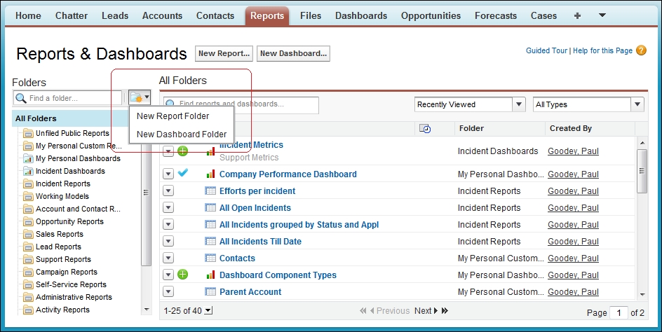 Creating New Report and Dashboard Folders