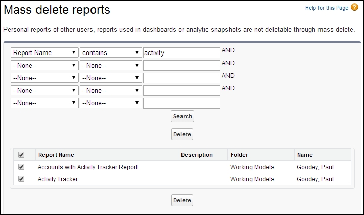 Mass deleting reports