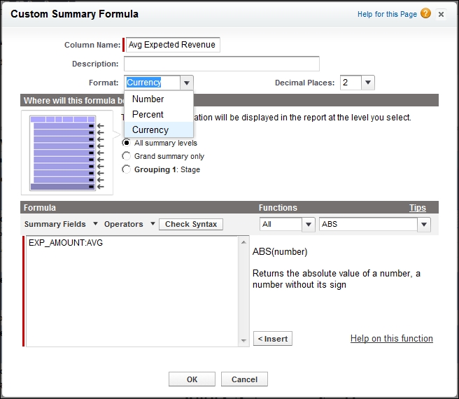 Custom summary formulas