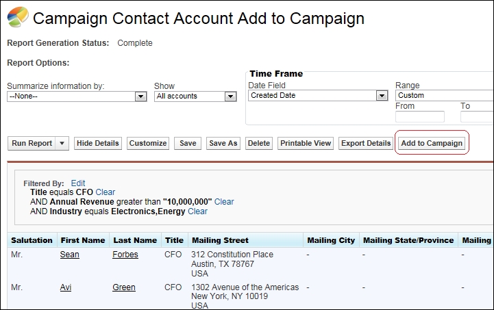 Creating lead or contact reports