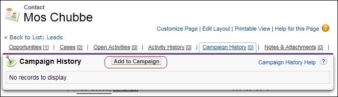 Using the lead or contact detail pages