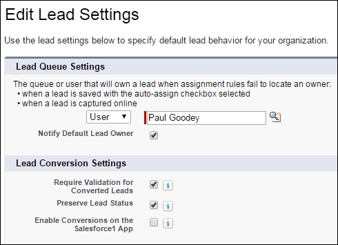 Lead settings