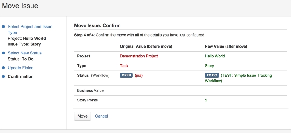 Moving an issue between projects