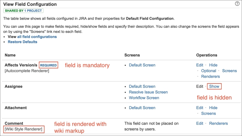 Managing field configurations