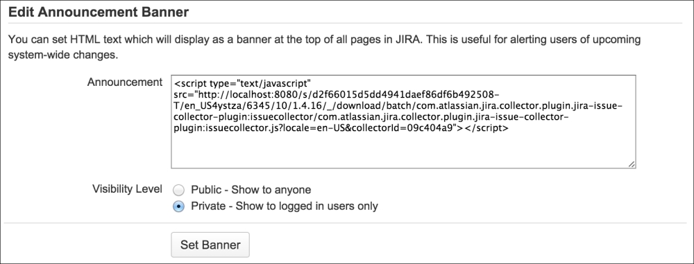 Embedding the issue collector