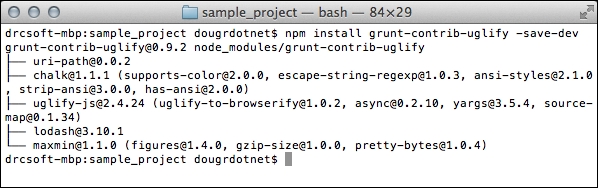 Installing contrib-uglify with NPM