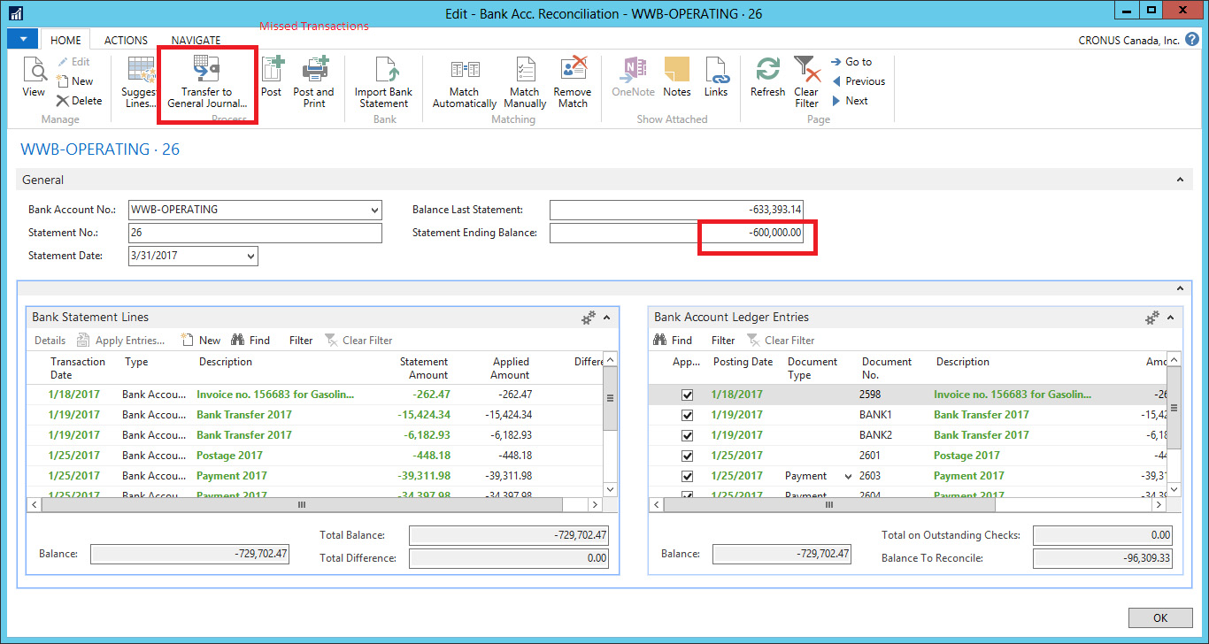 Bank reconciliation