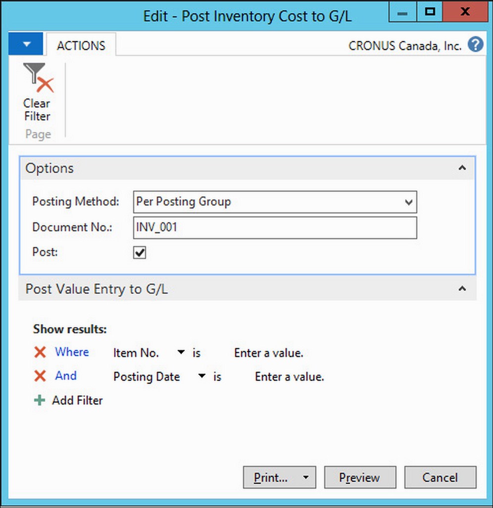 Posting an inventory valuation to the general ledger