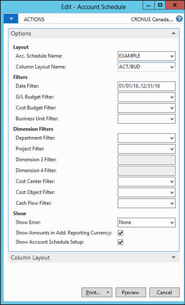 Using account schedules