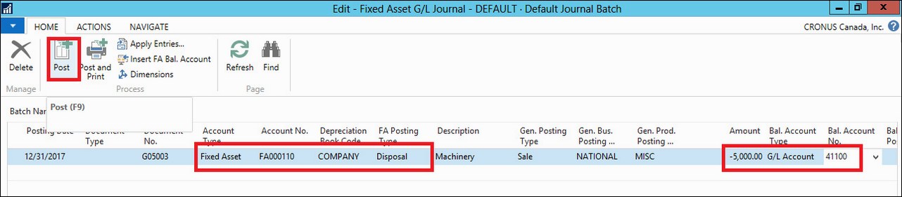 Posting the disposal through the FA G/L Journal