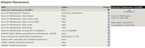 Website Maintenance Settings