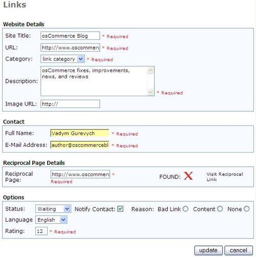 osCommerce Link Exchange Facilities