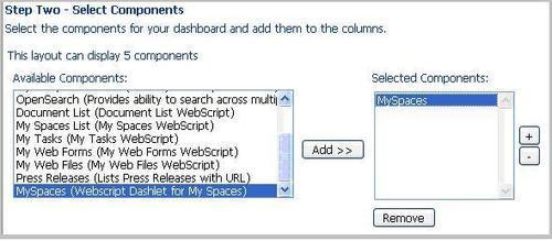 Configure the My Spaces dashlet