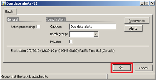 Setting up a due date alert batch job