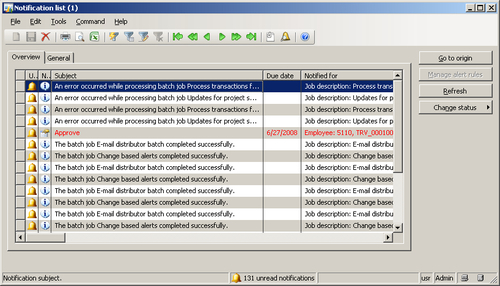 Alert example: Notification of when a purchase order status has changed