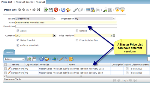 Setting Up a Price List and version
