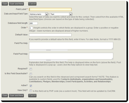 Custom data fields