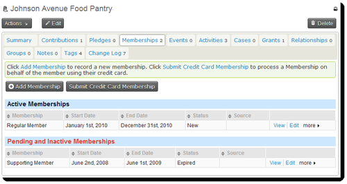 Memberships in the contact record