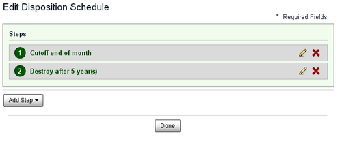 Deleting steps of the disposition schedule