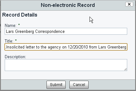 Filing a non-electronic record from Share