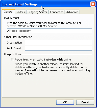 IMAP configuration for Outlook 2007