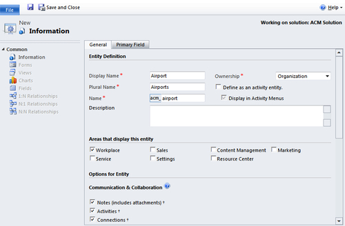 Creating an Entity for the ACM solution