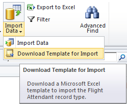 Downloading a template for the import