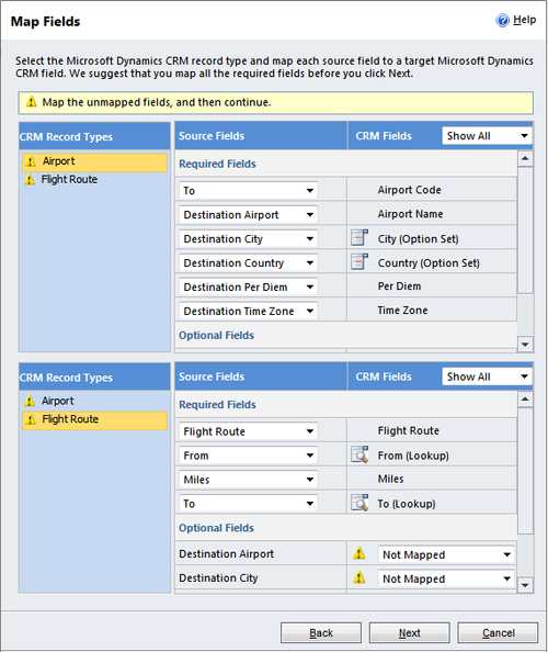 Data import using Data Map