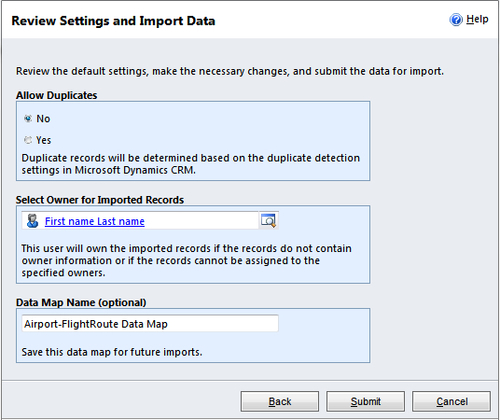 Data import using Data Map