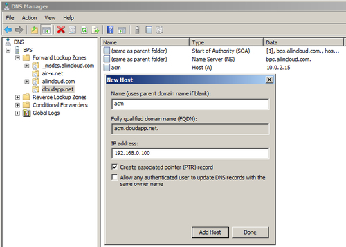 Setting up the DNS zone