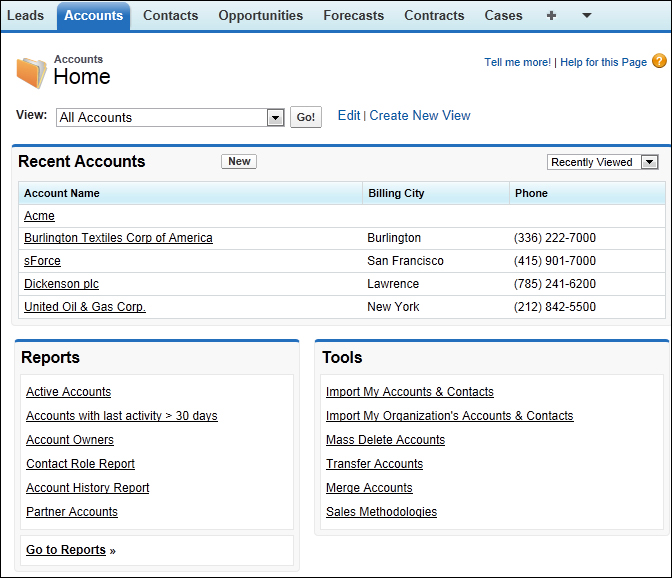 Creating a clutter-free Account tab using Visualforce