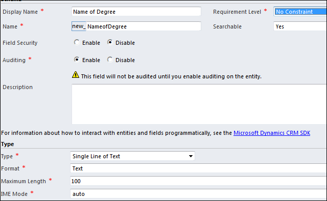 Creating/customizing entity fields: