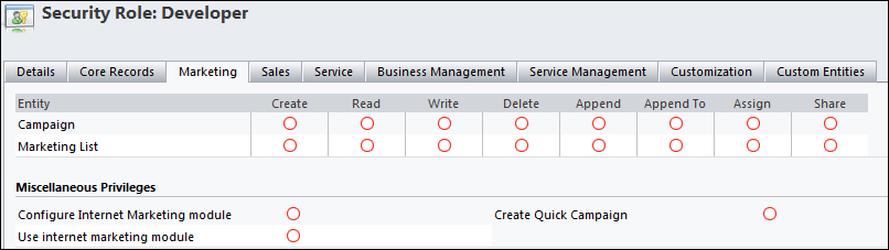 Setting up security roles