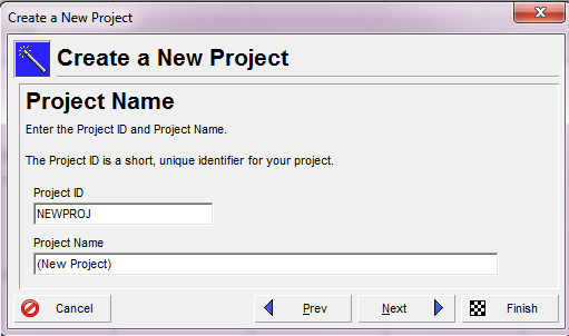 Creating a new project using the New Project Wizard