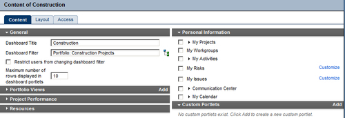 Customizing a dashboard