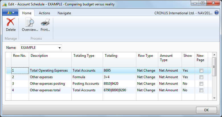 Account schedules