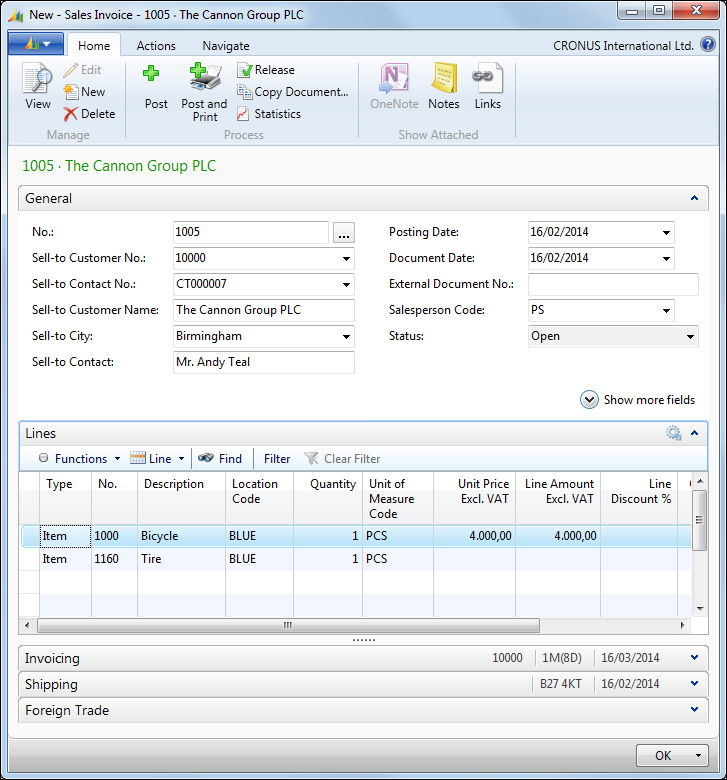 Checking the posting routine with an example