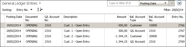 Customer entries