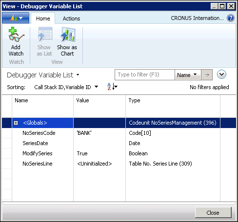 Adding variables from the Debugger Variables List window