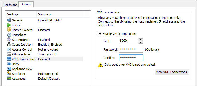 Enabling VNC access on a virtual machine