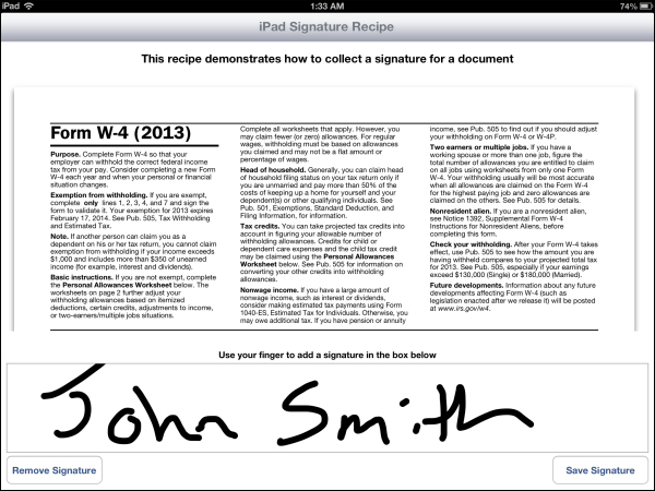 Using an iPad for document signatures