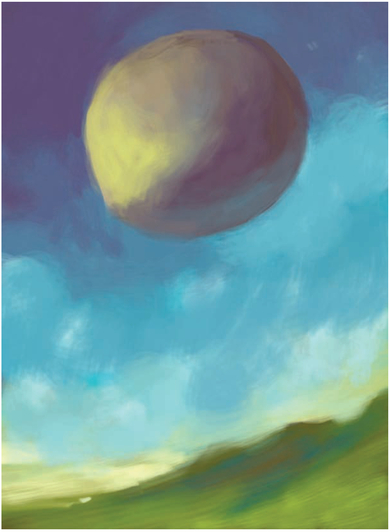 Figure 1 shows this initial block-in of the balloon and the hillside using large brush strokes